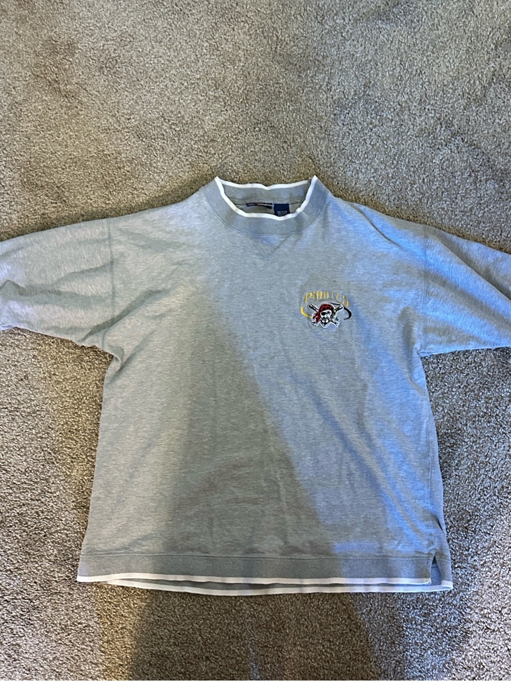 MLB Light Gray Short Sleeve Tee with Small Embroidered Pirate Logo